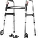 HOMLAND Folding Walkers for Seniors with Wheels, Lightweight Rolling Walker, Height Adjustable Standard Walker with Aluminum Frame, Silver