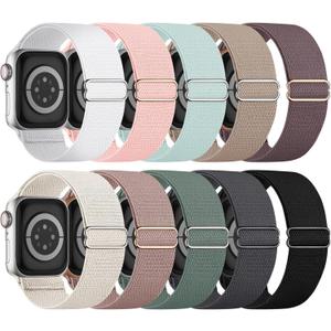 10 Pack Stretchy Bands Compatible with Apple Watch Band 40mm 38mm 41mm 42mm 44mm 45mm 46mm 49mm Women Men, Water-Resistant Solo Loop Elastic Sport Straps for iWatch Series 11 10 9 8 7 6 5 4 3 SE Ultra (Black/Starlight/Light Pink/Milk Tea/Cactus/Pink/Succulent/Smoke Violet/White/Gray)