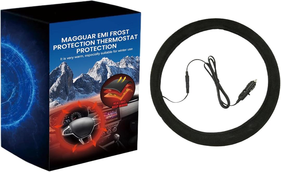 Heated Steering Wheel Cover, Easy Placement, 38x38cm, Cordless Wheel Heater, 12V Heated Cover, Soft PU Leather, for Truck, SUV, Men, Women, Winter Cold Weather Driving