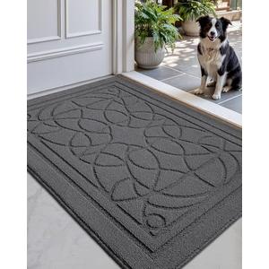 LUMI Indoor Door Mats for Entryway, 24x36, Durable Front Door Mat with Non-Slip Rubber Backing, Low Profile, Dirt Trapper, Absorbent Doormat for Entrance, Garage, Patio, Grey