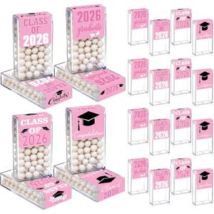 AceOrbit 2026 Graduation Candy Jar Bulk for 24 Guest 3.54 Inch Empty After Dinner Candy Tube Buffet Container Acrylic Box with Sticker for Class of 2026 End of Year Gifts Multi-item Party Favor(Pink)
