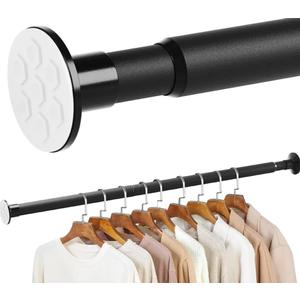No Drilling Closet Rod, 27.5-94 Inches Hanging Closet Rod for Clothes, Closet Bar & Pole Heavy-duty, Closet Rods for Hanging Clothes For Closet Wardrobes Bathroom Laundry RV Curtains,Black