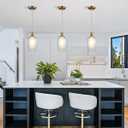 2 Pack Glass Pendant Lights Kitchen Island Gold Vintage Pendant Light Hand-Blown Hammered Clear Glass Hanging Light Fixtures E26 Brass Pendant Light for Kitchen Sink Dining Room