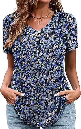 Amrto Women's Plus Size Tops V Neck Petal Short Sleeve Tunic Blouses Summer Loose Casual Shirts XL-5XL, Pack of 2