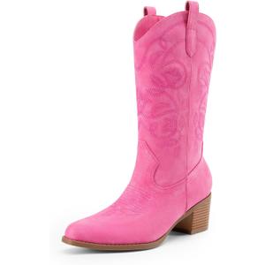 DREAM PAIRS Cowboy Boots for Women Cowgirl Western Boots Fashion Embroidery Stitched Chunky Heel Mid Calf Boots Size 9