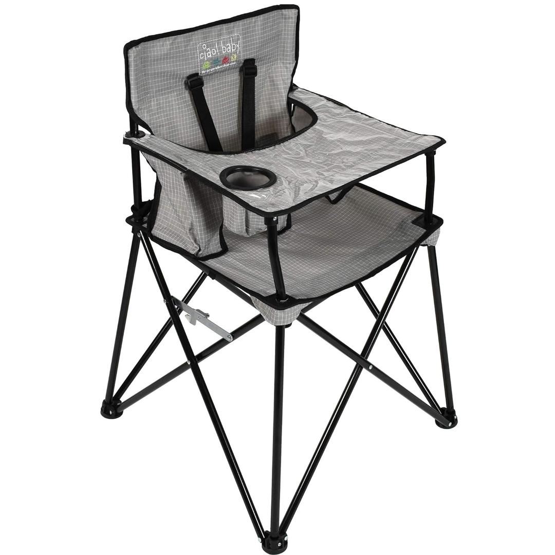 ciao! baby Portable High Chair for Babies and Toddlers, Compact Folding Travel High Chair with Carry Bag for Outdoor Camping, 1 Count (Pack of 1) (Grey Check)