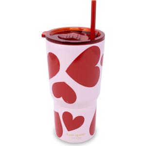 kate spade new york 20 Ounce Insulated Tumbler for Cold and Hot Drinks with Reusable Straw, Stainless Steel Travel Cup with Slide Top Lid (Sweet Hearts)