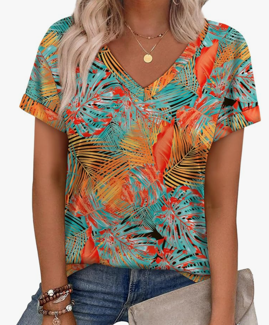 WEESO Womens T Shirts Short Sleeve Summer Tops Cute V Neck Casual Blouses Large