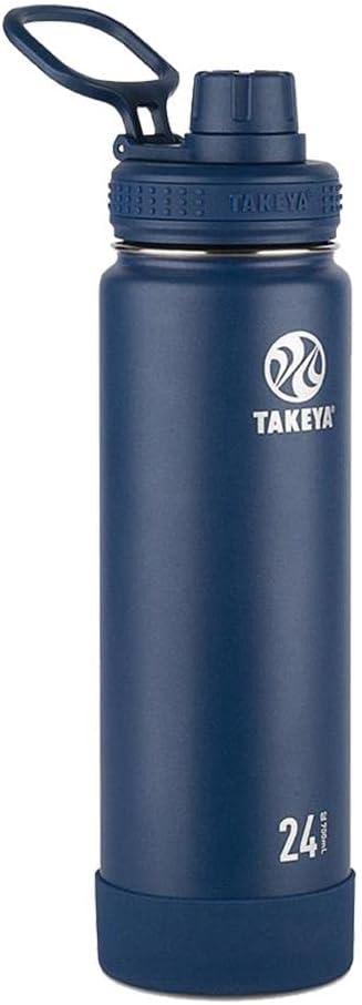 Takeya Actives Stainless Steel Water Bottle, Insulated Spout Lid, Keeps Drinks Cold 24 Hrs, Leakproof, Durable, Dishwasher Safe, Ideal for Gym, Travel, Fits Most Cup Holders, 18 oz/Midnight Blue