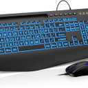 Wired Keyboard Mouse Combo - Large Print Backlit, Ergonomic Wrist Rest, 6 DPI RGB for PC/Windows - Ideal for Seniors, Students, Office and Home SABLUTE