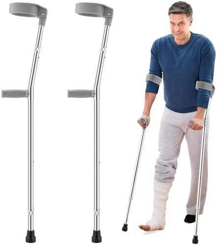 Geiserailie 1 Pair Forearm Crutches for Adults Aluminum Adult Crutches Gray Adjustable Crutches for Men Women, 300 Lb. Weight Capacity, Height Adjustment