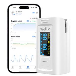 Wellue Bluetooth Pulse Oximeter Fingertip, Blood Oxygen Saturation Monitor with Built-in Memory, OLED Screen, Batteries, Free APP, Carry Bag & Lanyard (White)