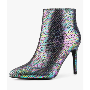 Perphy Snakeskin Printed Metallic Boots Pointed Toe Stiletto Heel Ankle Boots for Women 9