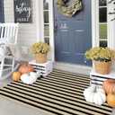 OJIA Washable Outdoor Rug 3'x5', Black and Tan Striped Outdoor Porch Rug Entryway Rugs Indoor Front Door Mat Outside Entrance Cotton Floor Carpet for Entry/Patio/Living Room/Balcony/Deck Decor