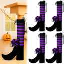 4 Pack Halloween Witch Legs Decor Witch Striped Table Leg Stocking Chair Leg Covers for Halloween Parties(Black,Purple)