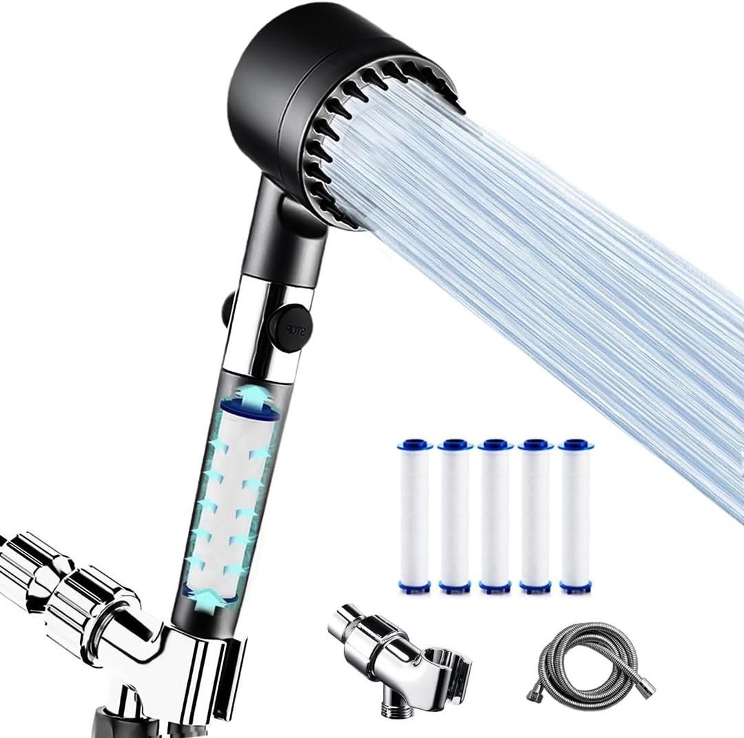 Shower Head with Filters, High Pressure Water Flow and Multiple Spray Modes Filtered Shower Head With Handheld, Power Wash for Hard Water, Showerhead with On/Off Switch for Pets Bath