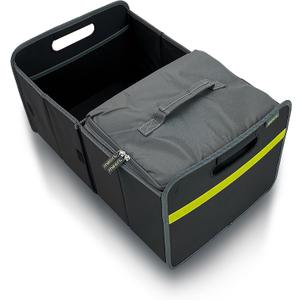 meori Collapsible Trunk Organizer for Car with Cooler for Groceries Road Trips 2 Compartments Heavy Duty Mesh Pocket Ripstop