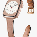 Charlam Slim Leather Band Compatible with Apple Watch Bands for Women 40mm 38mm 41mm 42mm 44mm 45mm 46mm, Top Grain Genuine Leather Strap Thin Wristband for iWatch Series 11 10 SE 9 8 7 6 5 4 3 2 1