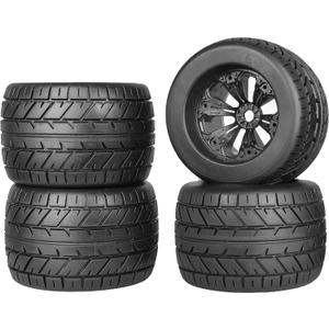 RC Station 17mm Hex RC Wheels and Tires for Traxxas Sledge Maxx Revo 3.3 Summit Arrma Kraton Notorious Outcast 6s Redcat 3.8 RC Tires 1/8 Scale RC Truck Wheels and Tires Preglued Set of 4 S-1