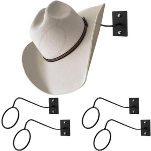 4Pack Cowboy Hat Holder,Cowboy Hat Rack For Wall Mount Western Rustic Metal Cowboy Hats Hanger,for Storage and Display at Closet Bedroom Living Room for Hats Coats(Black,Size:24.4*7*6cm)
