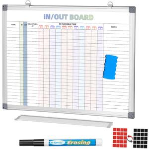 in and Out Calendar Dry Erase Board for Wall with 20 Magnetic Blocks, in/Out Planner for Office Staff Schedule L:24x18