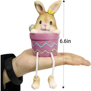 Lulu Home Easter Bunny Figurine, 1 Pcs Resin Pot Bunny Shelf Sitters with Dangling Legs, Cute Modern Easter Statue Tabletop Sculpture Centerpieces Decorations