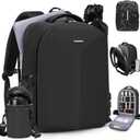 RAINSMORE Camera Backpack Hard Shell for DSLR/SLR Waterproof Camera Bag with Laptop Compartment 15.6 Inch Professional Camera Case with Rain Cover Photography Backpack Bag with Camera Lens Case Black