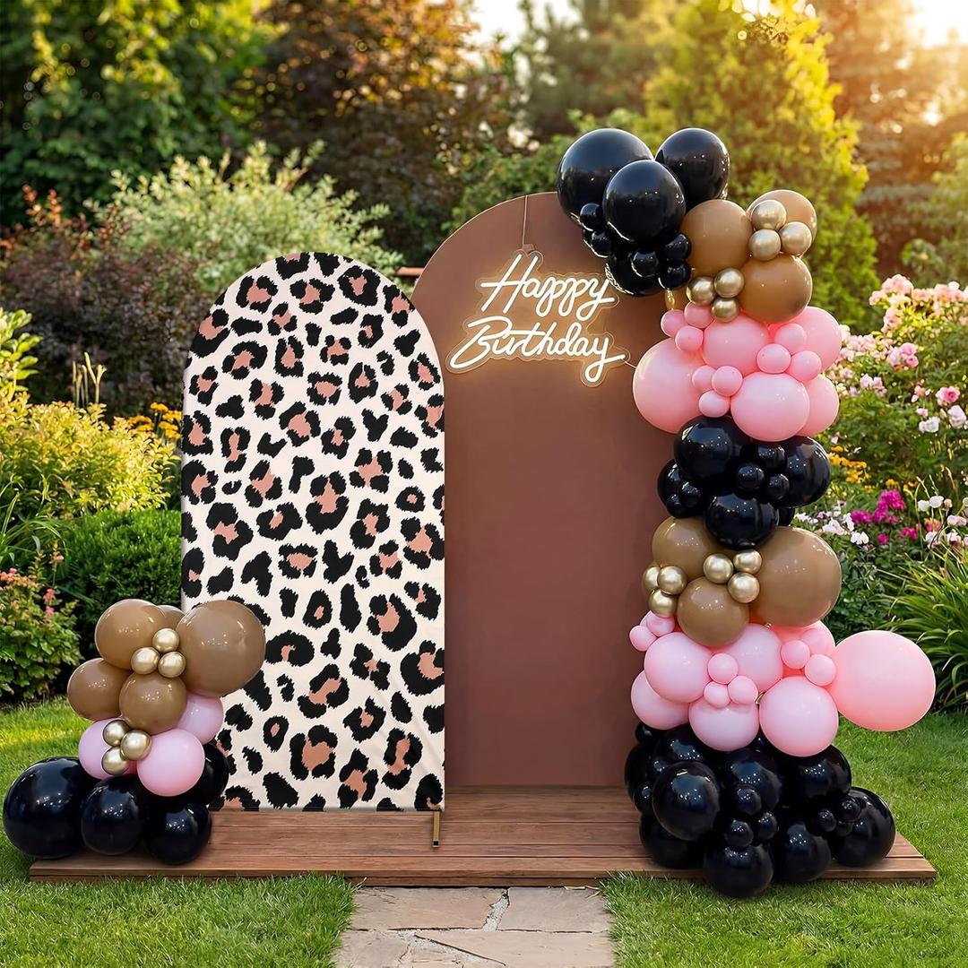 Chumia 2 Pcs Leopard Print Arch Covers Cheetah Backdrop Covers for Wedding Birthday Party Photography Decor, 2.6ft x 6ft and 4ft x 7.2ft (Brown)