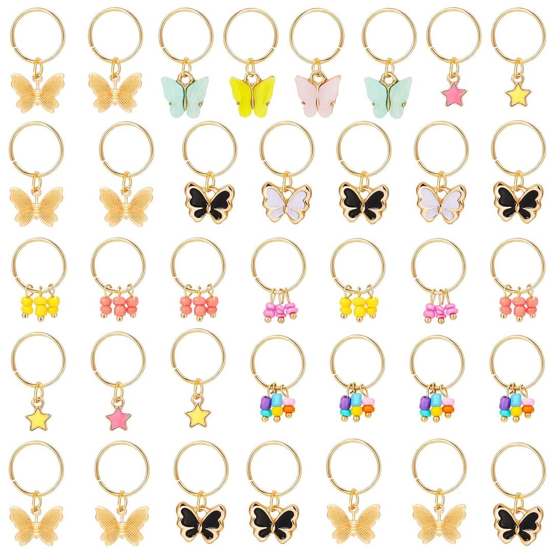 WILLBOND 18 Pieces Colorful Butterfly Hair Jewelry for Braids Gold Braid Hair Rings Clips Christmas Xmas Gifts Lock Dreadlock Braid Charms for Women Jewelry Summer Accessories(Classic Style)
