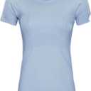 Womens Seamless Short Sleeve Workout Tee Featherlight Nylon Top for Gym Yoga Daily Wear (Blue)