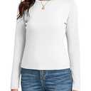 Dwnval Women's Fall Long Sleeve Crewneck T Shirt Basic Slim Fitted Knit Going Out Tops(White, M)