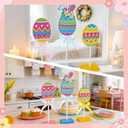 Easter Decorations for Home,3Pcs Egg Shaped Wooden Table Centerpiece Signs with Rabbit EarColorful Easter Egg Tiered Tray Decor for Home Farmhouse Kitchen Decorations