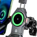 BRCOVAN Motorcycle Phone Mount with Qi 15W Wireless Charger & Vibration Dampener, Anti-Theft, Anti-Shake, Adjustable, Aluminum Alloy Motorcycle Handlebar Cellphone Holder for 4.7''-7.2'' Smartphones