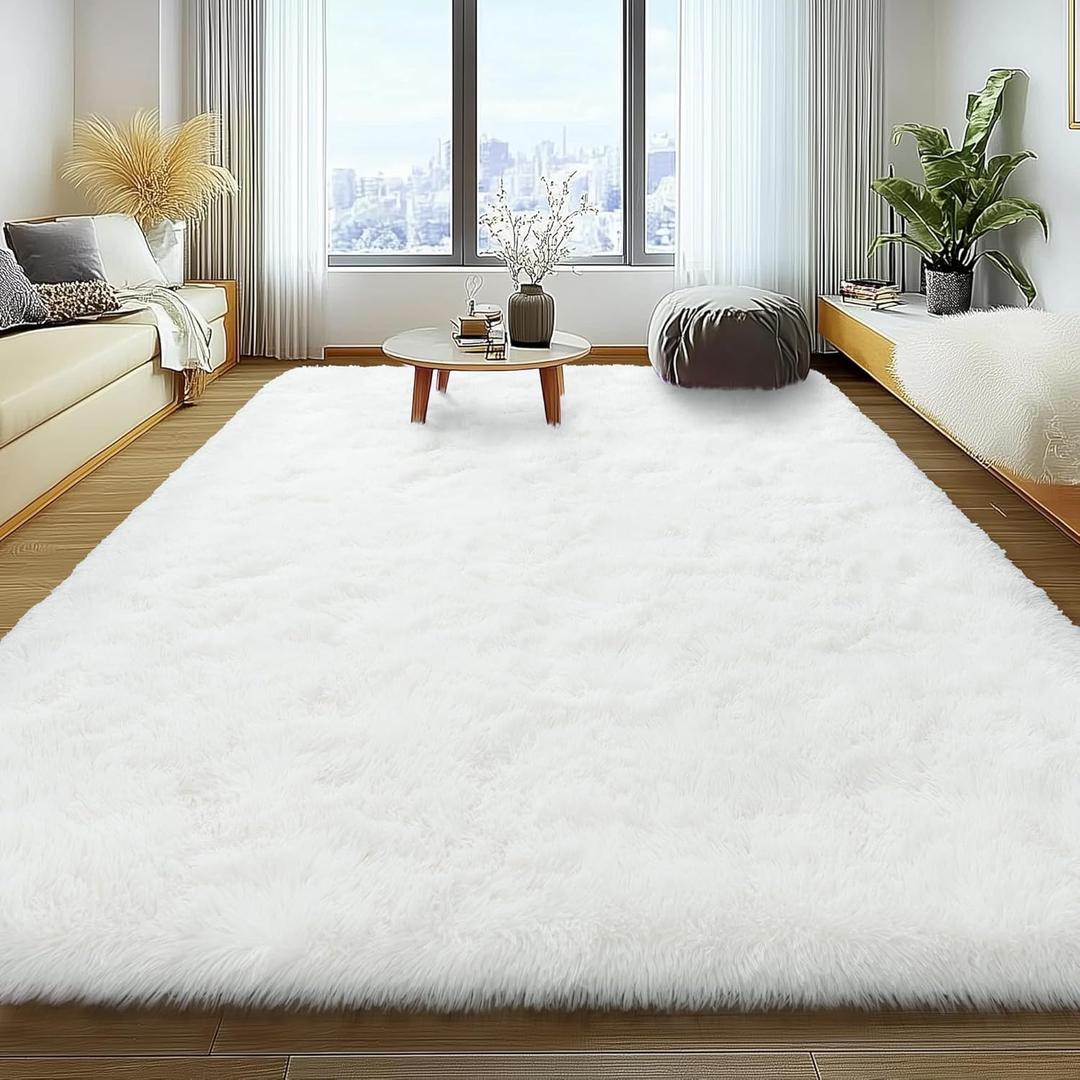 Soft Fluffy Rug for Living Room, 4x6 Cream White Shag Area Rug for Bedroom Living Room, Non-Slip Fuzzy Carpet for Girls Boys Kids, Throw Rugs for Dorm, Modern Home Decor Aesthetic