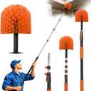 15FT Reach Cobweb Duster with Extension Pole - Spider Web Brush for Cleaning with 3-12FT 4-Section Flip-Lock Telescopic Pole, Effortlessly Cleans High Indoor & Outdoor Webs