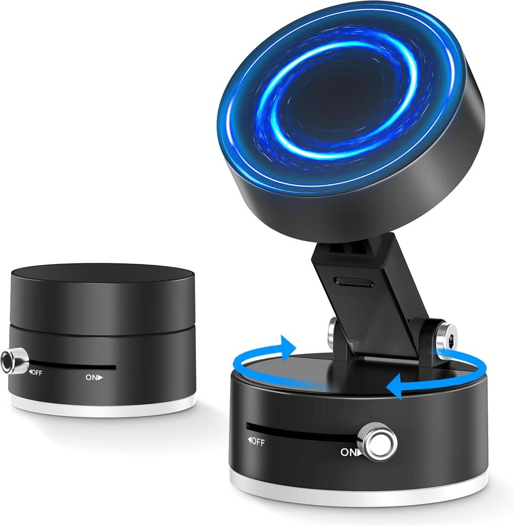 CreaDream Vacuum Magnetic Suction Car Phone Holder, 2025 Upgraded Foldable Suction Cup Phone Mount Stand with 360 Rotation, Car Accessories for All Smartphones, for Shower/Car/Mirror/Smooth Surface