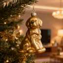 WDS WONDROUS Dog Ornament Christmas Tree Decor - Glass Animal Ornament, Cute Gold Christmas Hanging Ball Decor, Small Xmas Ornaments for Tree Winter Holiday Decor Gift(2.55)