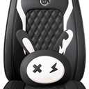 Cute Bunny Seat Cover 5 Set with Waterproof PU Leather for Cars SUV Pick-up Truck Universal Fit Set (Black)