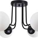 KoKo&Yukina 6-Light Modern Semi Flush Mount Ceiling Light Fixture Mid Century Ceiling Light Globe Ceiling Light with Milk Glass Shade Matte Black Finish for Bedroom Hallway Dining Room Living Room