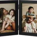 decorUhome Double 4x6 Picture Frame Vertical, Engineered Wood Bifold Photo Frame with Plexiglass for Tabletop Display, 4x6, Black