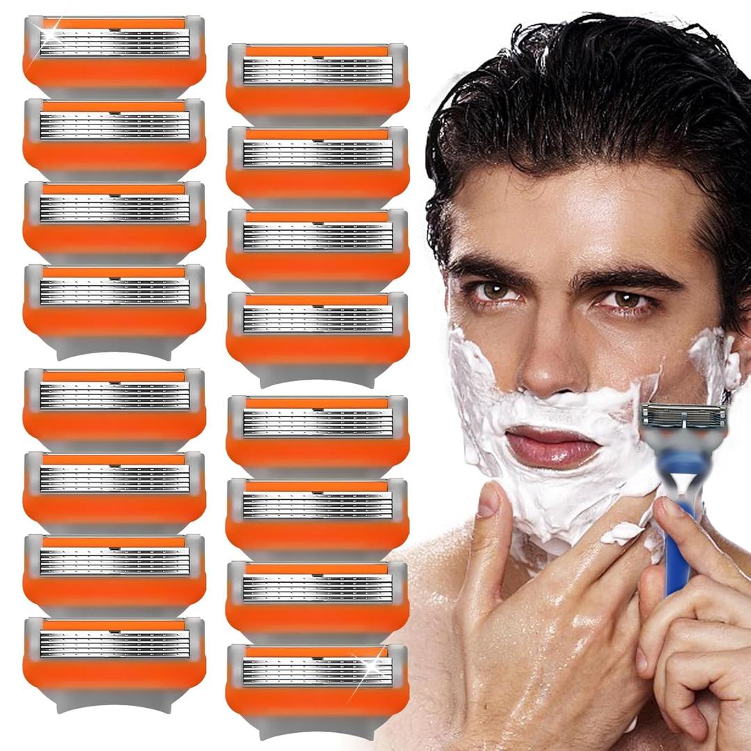16 Count Razor Blade Shaving Razor Blade Refills, Mens Shaving Blades Refills-Orange New Version