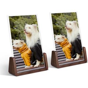 4x6 picture frames, Solid Rustic Wooden Photo Frames with Walnut Wood Base and High Definition Acrylic Glass Covers - for Tabletop or Desktop Display (4x6 inch, Vertical 2Pack)