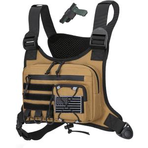 Outdoor Sports Chest Bag for Men, Chest Vest Holster Fits Most Pistols, EDC Travel Chest Pack for Running, Hiking (Khaki)