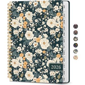 2026 Planner, Weekly and Monthly Calendar Planner for Women, Jan 2026 - Dec 2026, Hardcover Planning Agenda book with Tabs, Spiral Bound, Inner Pocket, Perfect for School Office Supplies, 6.3" x 8.5" - Classic Floral