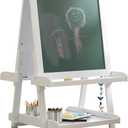 KidKraft Deluxe Wooden Easel with Chalkboard and Dry Erase Surfaces, Paper Roll and Paint Cups - White, Gift for Ages 3+, 25 Inch