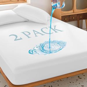 2 Pack Twin Waterproof Mattress Protector Deep Pocket Mattress Cover, Soft Breathable Mattress Pad, Fitted Noiseless Waterproof Bed Cover Stretch to 19" White