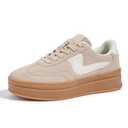 LUCKY STEP Women's Platform Fashion Sneakers Thick Sole Suede Faux Leather Classic Rubber Gum Sole Low Top Casual Walking Shoes(Beige,7 B(M) US)