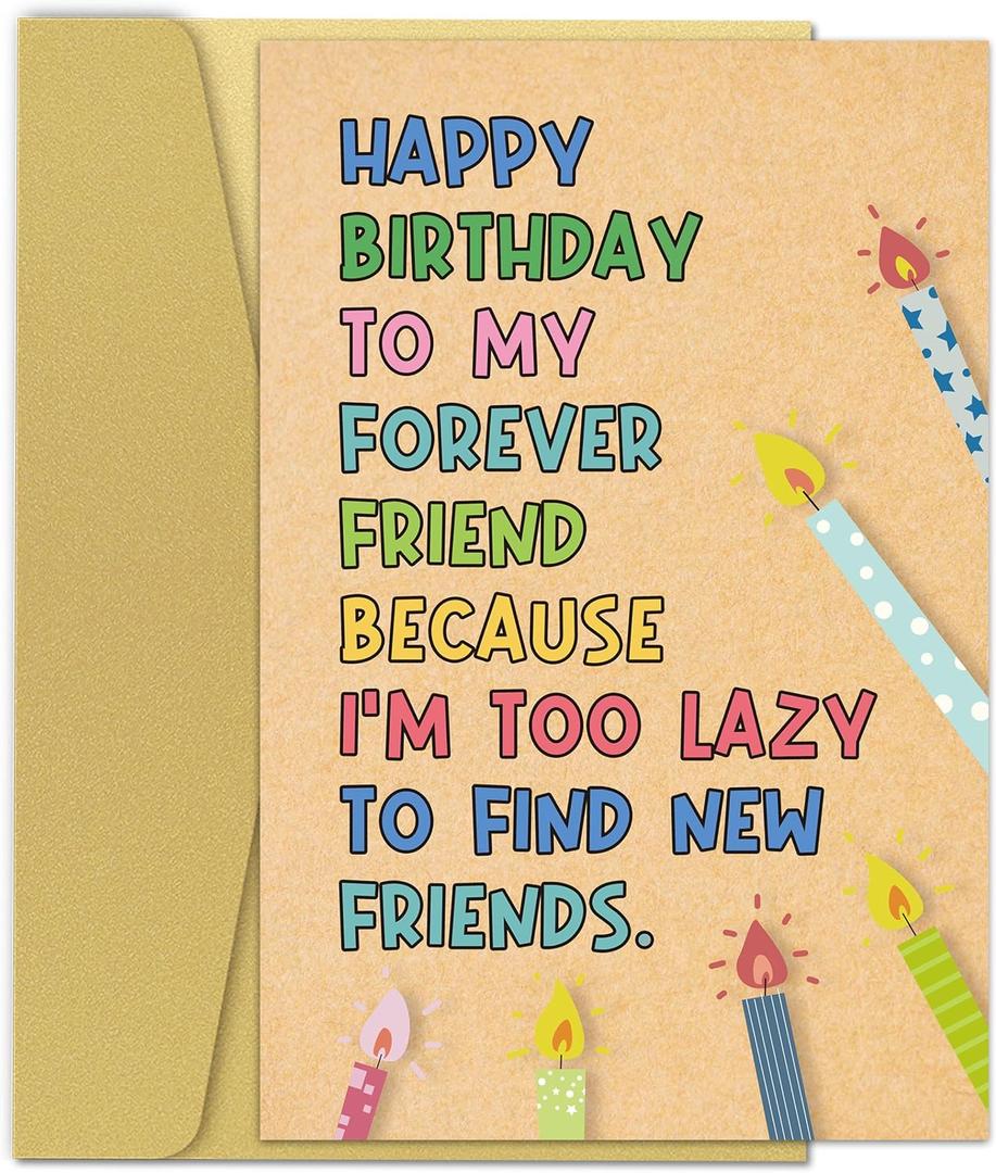 Funny Birthday Card for Best Friend, Humorous Friendship Card for Women Men, Bestie Gift for Her Him Sister, Too Lazy To Find New Friends, 8 x 5.3 inches / 20.5 x 13.5 cm