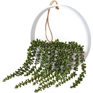 Floweroyal Artificial Succulents Hanging Plants 20.1'' Fake String of Pearls in Pot with 9.4'' Lanyard for Indoor Outdoor Wall Decor (Large).