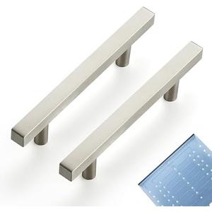 Ravinte 10 Pack 3-1/2 Inch Cabinet Pulls Brushed Nickel Sqaure Kitchen Cabinet Handles Silver Cabinet Hardware Stainless Steel Drawer Pulls 6 Inch Overall Length with Mounting Template